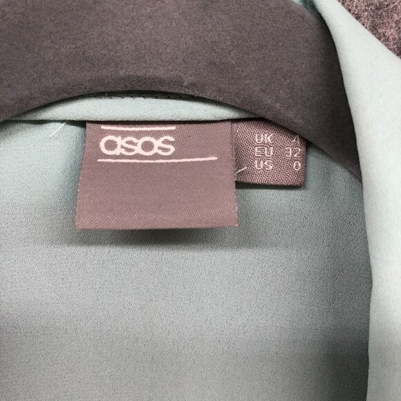 Asos Long Sleeve Chiffon Blouse Womens 0 (XS) Blue Ruffle V-Neck Button Front - Picture 8 of 11